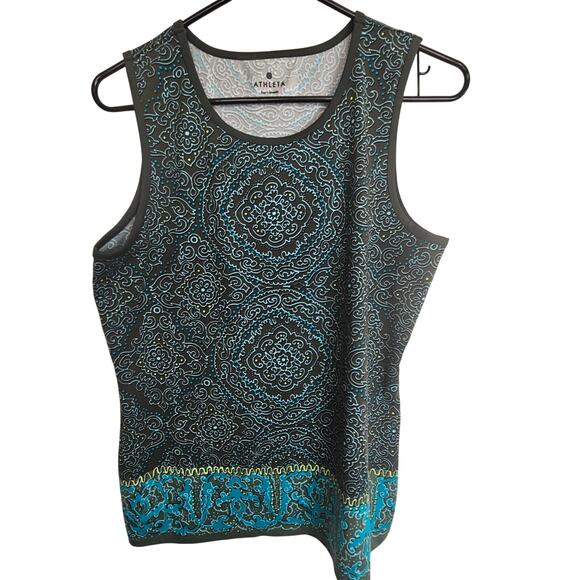 Athleta Tank Top Women L Mandala Print Muscle Tank Athletic Top Brown Teal Shirt - Picture 1 of 7